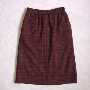 Evan-Picone Saks 5th Ave Vintage Red Wool Plaid Midi Skirt with Pockets